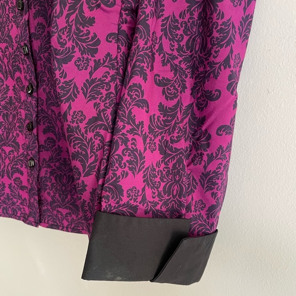 New York & Company Purple and Black Floral Stretch Button Up Shirt - Picture 5 of 7